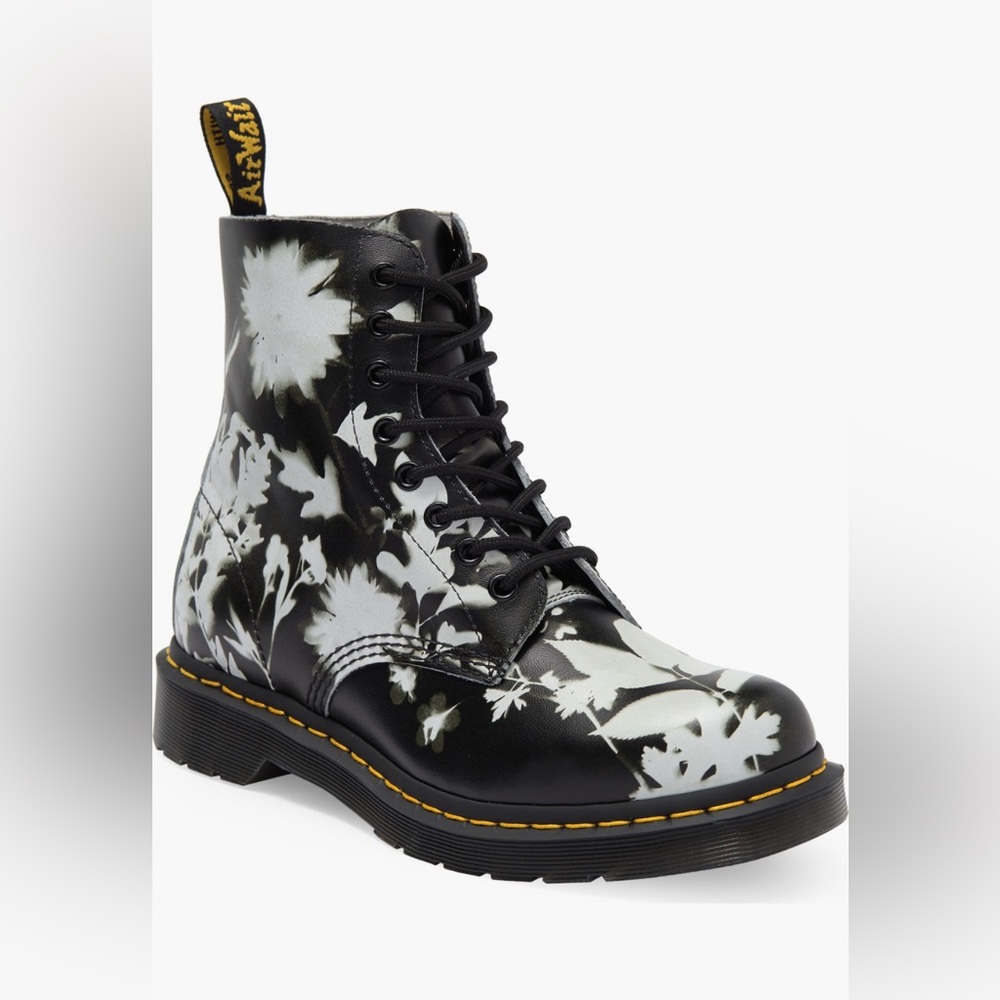 Dr. Martens Black and White Floral Pascal Boots